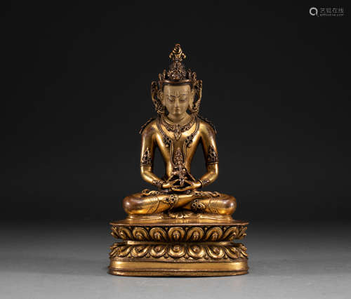 Chinese Qing Dynasty bronze gilt infinite longevity Buddha