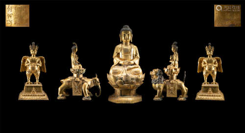 Chinese Liao dynasty bronze gilt Buddha group