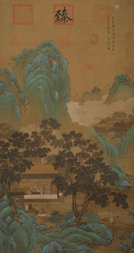 Green landscape on silk scroll by Zhao Boju in southern Song...