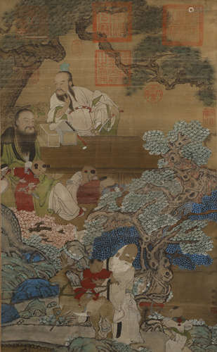 Vertical scroll of Zhoufang jiaozi reading in Tang Dynasty