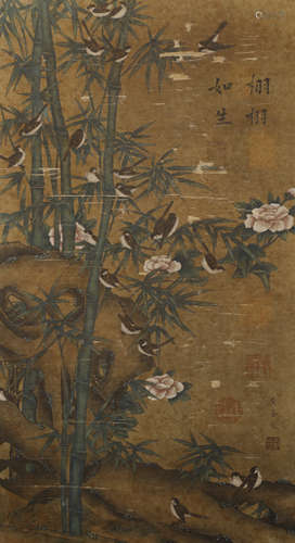 Song Dynasty huangquan flowers and birds on silk scroll