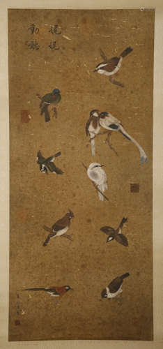 Silk scroll of flowers and birds by Yi Yuanji in song Dynast...