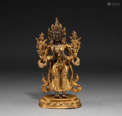 Gilt bronze Buddha statue of Qing Dynasty in China