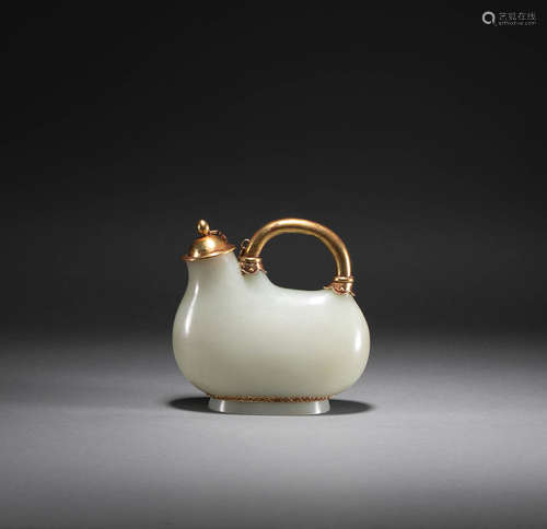 Hetian jade gold-plated silver girder kettle of Song Dynasty...