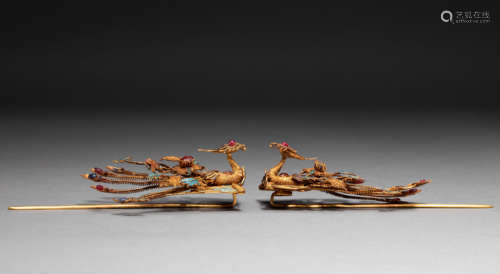 Chinese qing Dynasty pure gold hairpins