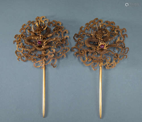 Chinese qing Dynasty pure gold hairpins