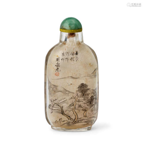 AN INSIDE-PAINTED GLASS BOTTLE