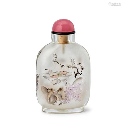 AN INSIDE-PAINTED GLASS BOTTLE