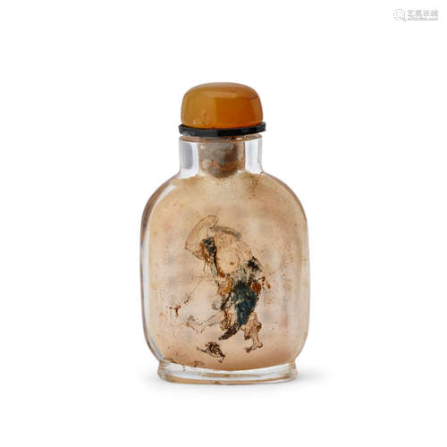 A MINIATURE INSIDE-PAINTED GLASS SNUFF BOTTLE