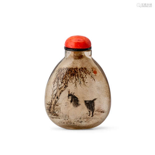 AN INSIDE-PAINTED SMOKY CRYSTAL SNUFF BOTTLE