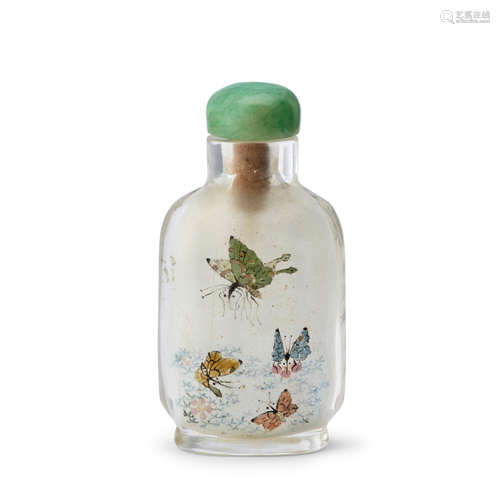 A MINIATURE INSIDE-PAINTED GLASS SNUFF BOTTLE