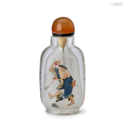 A MINIATURE INSIDE-PAINTED GLASS SNUFF BOTTLE