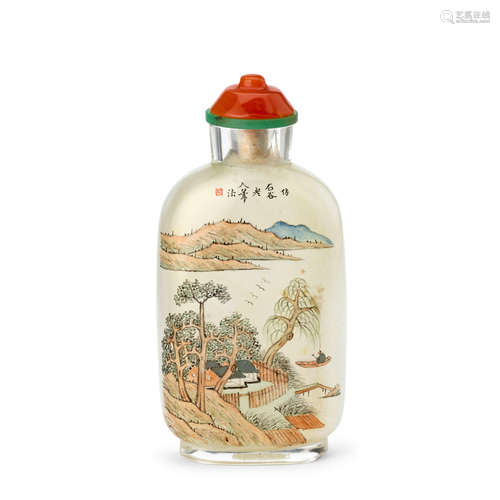 AN INSIDE-PAINTED GLASS SNUFF BOTTLE