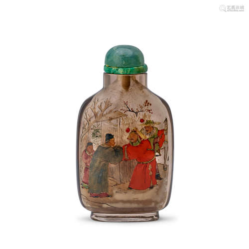 AN INSIDE-PAINTED SMOKY CRYSTAL SNUFF BOTTLE