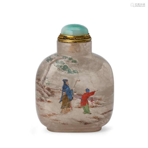 AN INSIDE-PAINTED ROCK CRYSTAL SNUFF BOTTLE