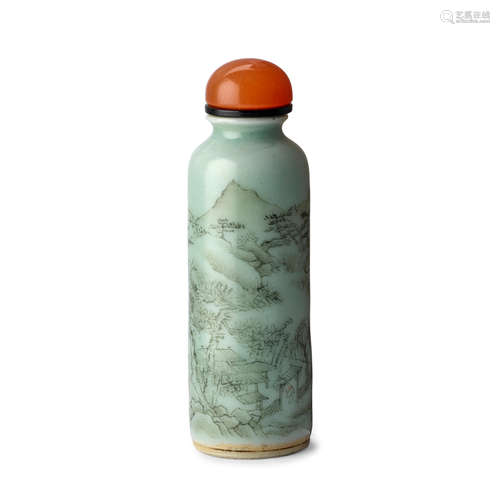 A CELADON-GROUND PORCELAIN SNUFF BOTTLE