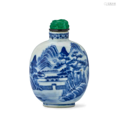 AN IMPERIAL BLUE AND WHITE PORCELAIN SNUFF BOTTLE