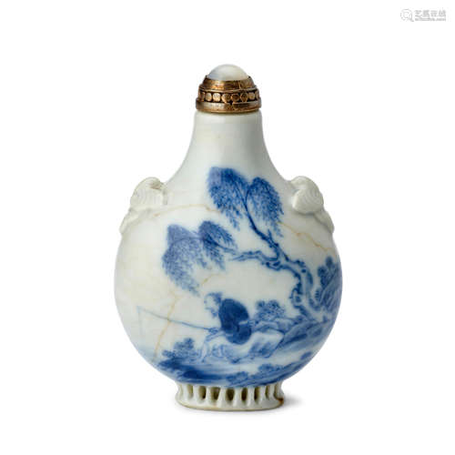 A RARE BLUE AND WHITE PORCELAIN SNUFF BOTTLE