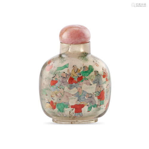 An inside-painted 'one-hundred boys' clear rock crystal snuf...