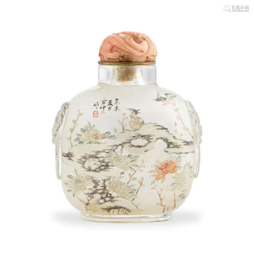 A large inside-painted 'bird-subject' glass snuff bottle