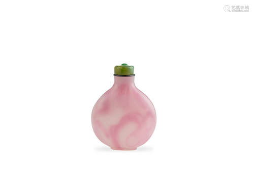 A white and pink-blush semi-transparent glass snuff Bottle