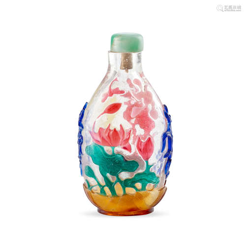 A rare seven-color-overlay clear glass snuff bottle