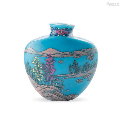 A Guyuexuan-type enameled turquoise glass snuff bottle