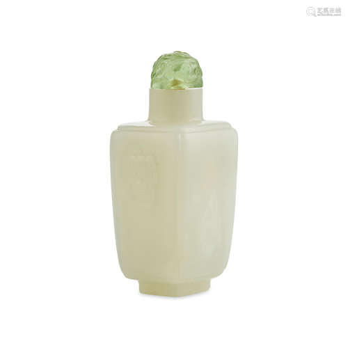 A small rectangular 'paneled' white jade snuff bottle