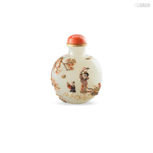 A Japanese-Embellished white Jade Snuff Bottle