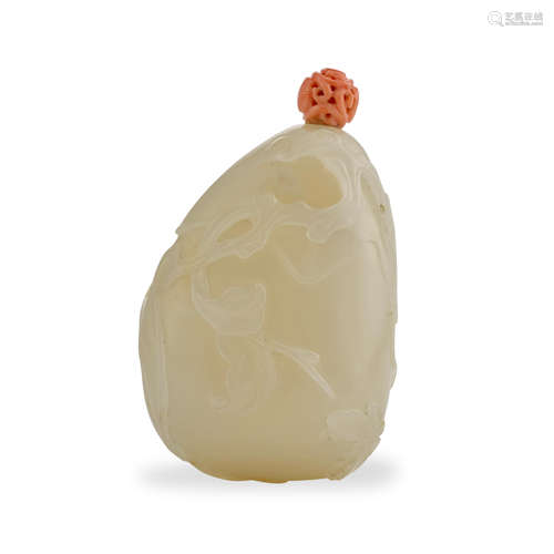 A superb white jade 'eggplant-form' snuff bottle