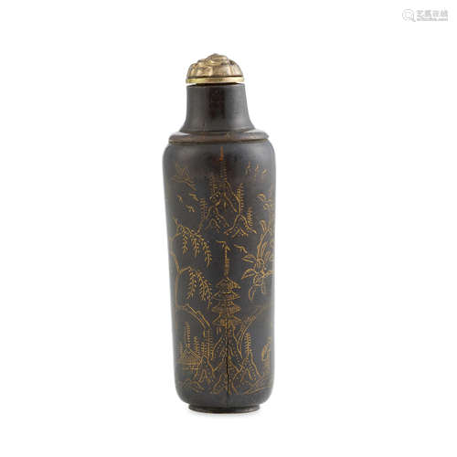 A incised and gilded metal snuff bottle