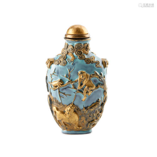 A high-relief-molded glazed and gilt porcelain 'Zodiac' Snuf...