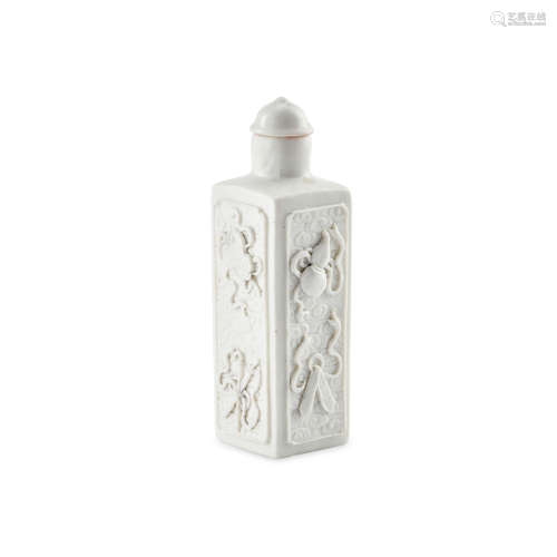 A fine and rare molded biscuit porcelain square cylinder snu...