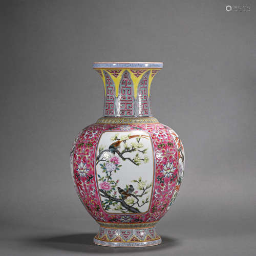 A famille-rose 'floral and birds' vase