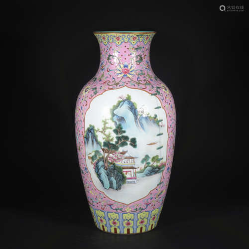 A famille-rose 'landscape' vase