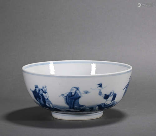 A blue and white 'figure' bowl