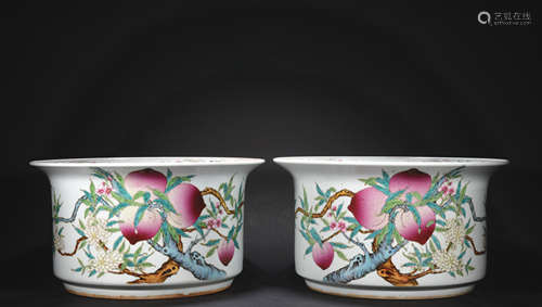 A pair of famille-rose 'peach' jar