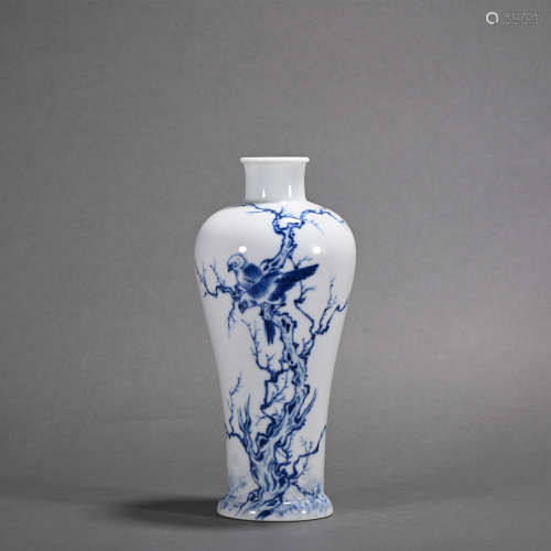 A blue and white 'floral and birds' vase