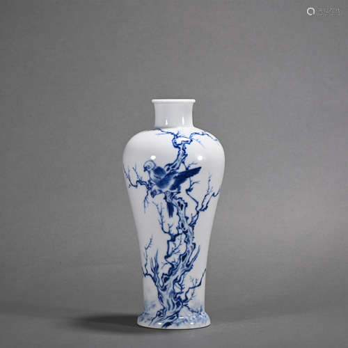 A blue and white 'floral and birds' vase