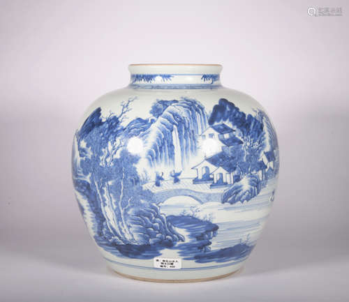 A blue and white 'figure' jar