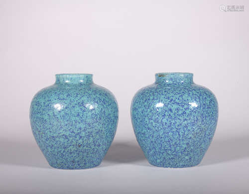 A pair of Robin's-egg-glazed vase