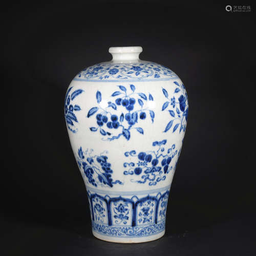 A blue and white 'floral' Meiping