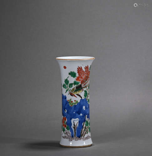 A Wu cai 'floral and birds' vase