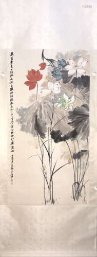 A Zhang daqian's lotus painting