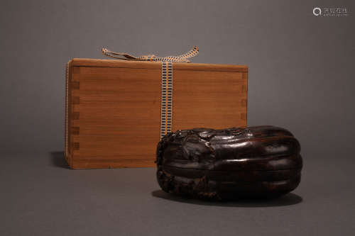 竹雕瓜形蓋盒