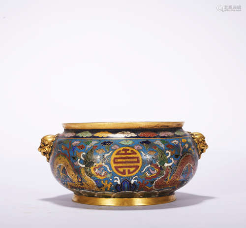 A Cloisonne enamel 'dragon' censer