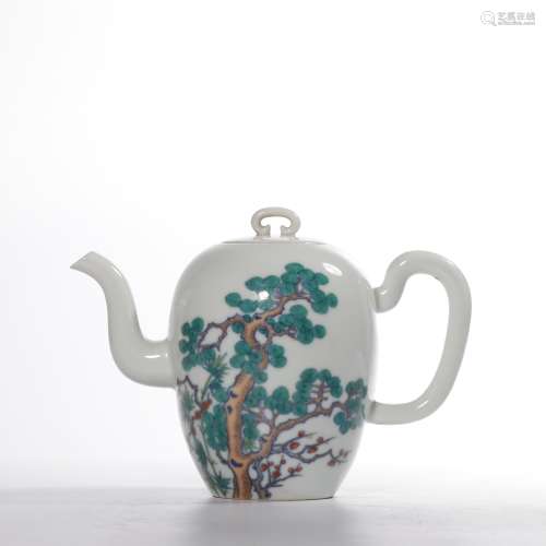 A Wu cai 'landscape' teapot