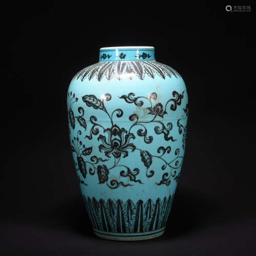 A blue glazed 'floral' vase