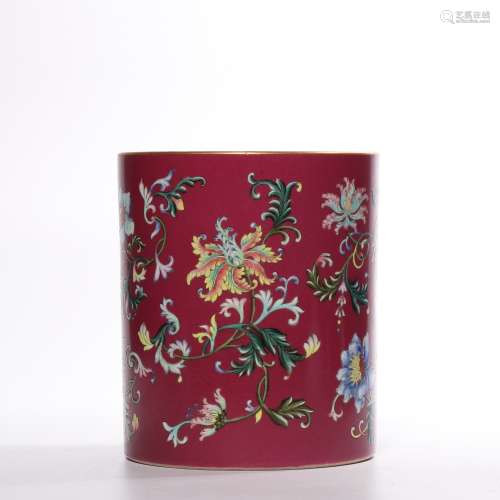 A carminum glazed 'floral' pen container