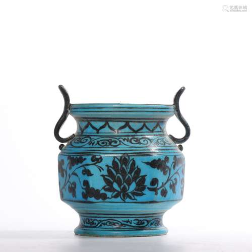 A blue glazed 'floral' censer